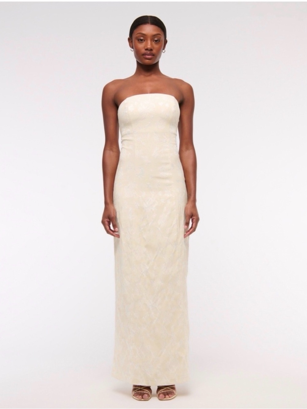 Abercrombie & Fitch Strapless Cream Jacquard Maxi Dress